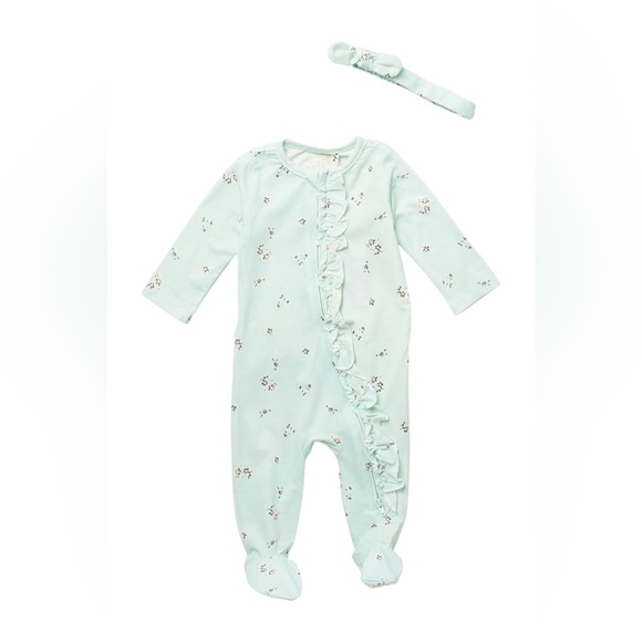 🆕JESSICA SIMPSON BABY - 3/6M - NWT - 2PC AQUA FLORAL SLEEPER AND HEADBAND - Picture 5 of 5